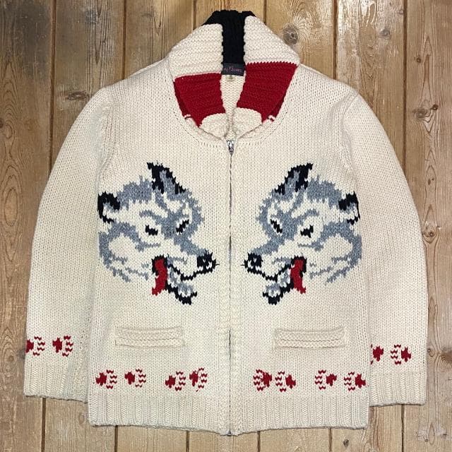 Dry Bones ドライボーンズ 狼 オオカミ ウルフ柄 カウチン ニット