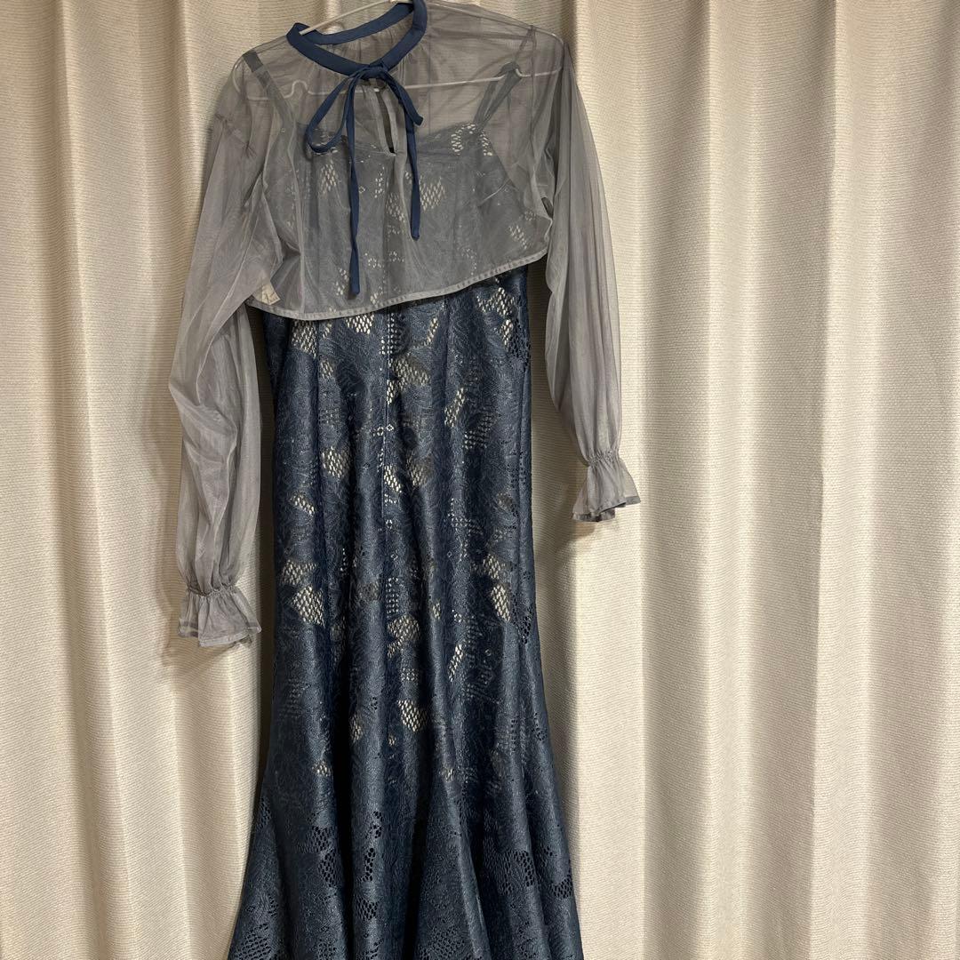 【美品】3wayシフォンボレロ&レースキャミドレス Sサイズ　グレイッシュブルー