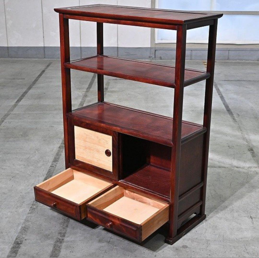 ★九州 日向民芸 ミズメザクラ 無垢材 茶棚 葛布 キャビネット シェルフ ★