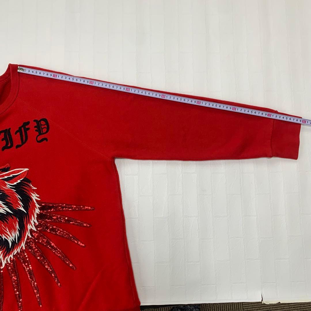 美品 GUCCI グッチ ウルフ 刺繍 スパンコール 赤 XL スウェット