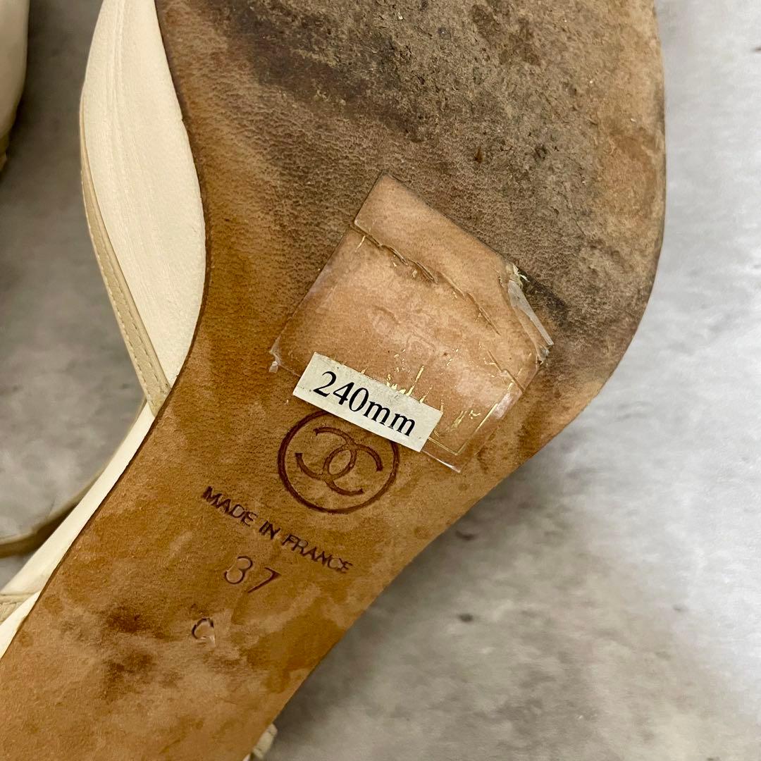 CHANEL シャネル パンプス ミュール ココマーク ホワイト ヒール 37