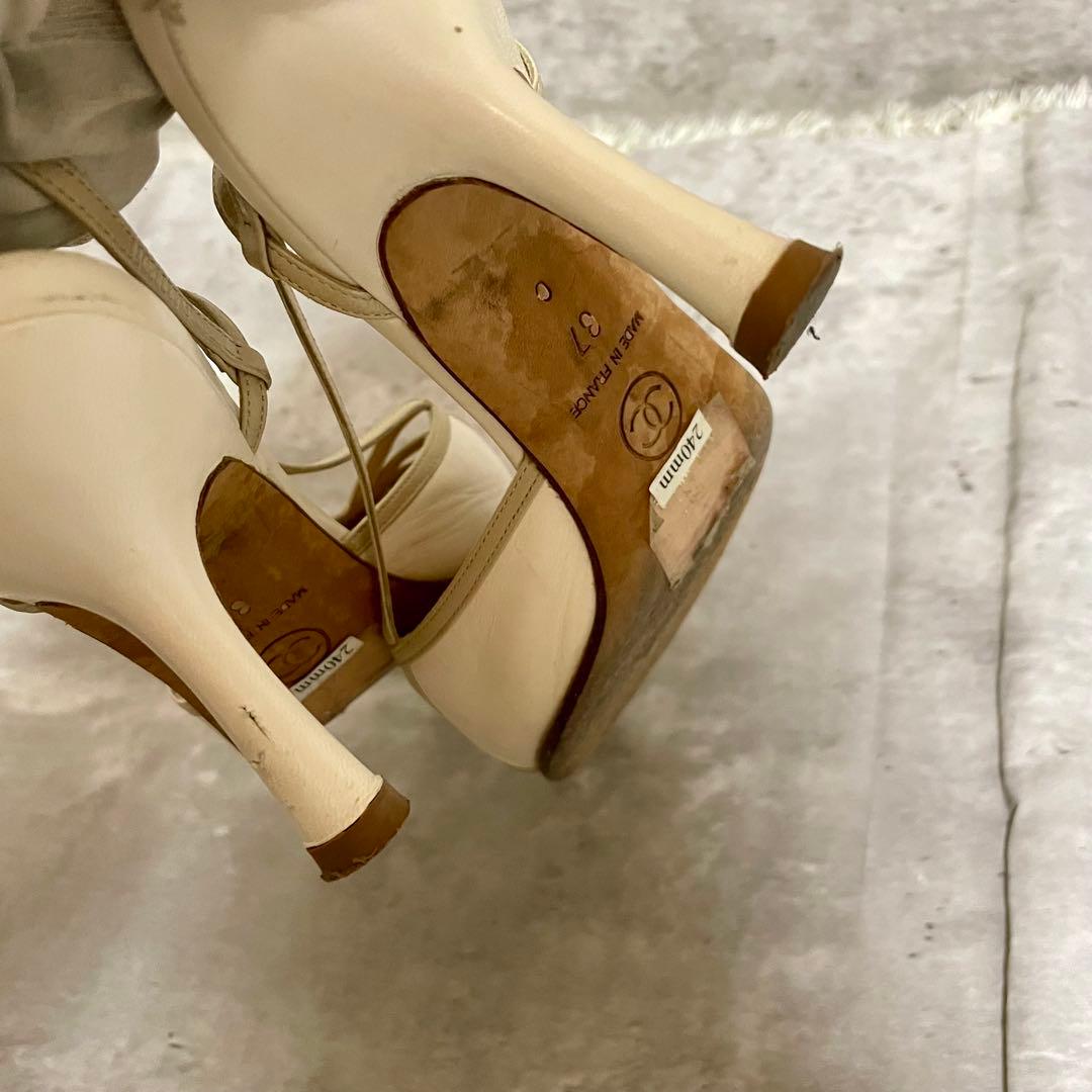 CHANEL シャネル パンプス ミュール ココマーク ホワイト ヒール 37