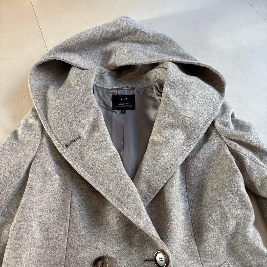 【美品】23区　ウールアンゴラビーバー フーデッド コート
