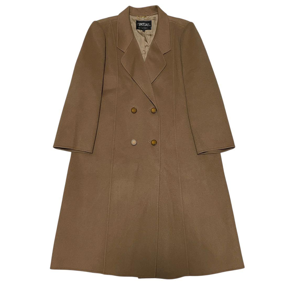 カシミヤ100%×日本製 マキシ丈ダブルチェスターコート 金ボタン キャメル3L