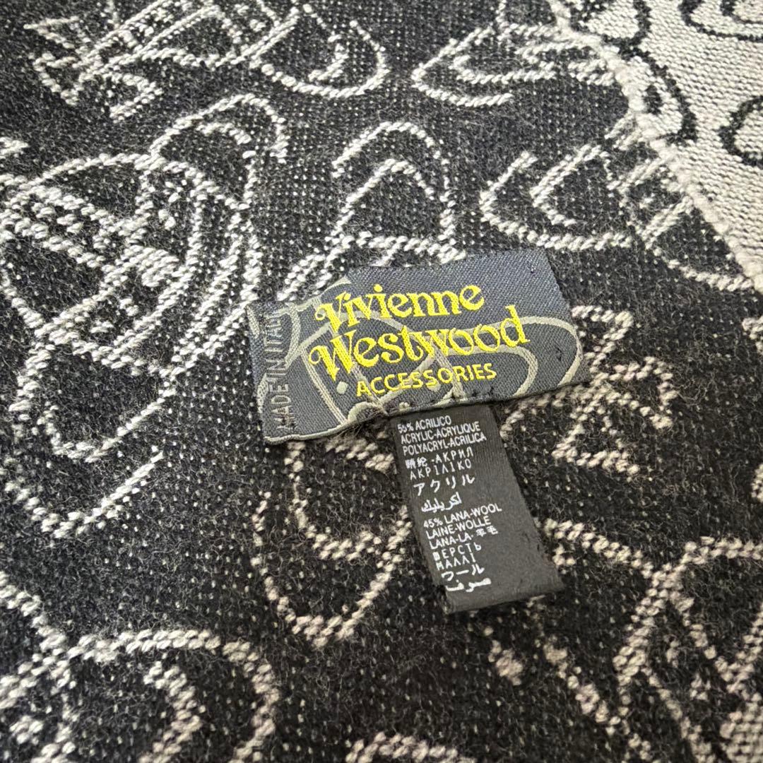 希少レア　ヴィヴィアンウエストウッド マフラー オーブ 総柄 ブラック×グレー