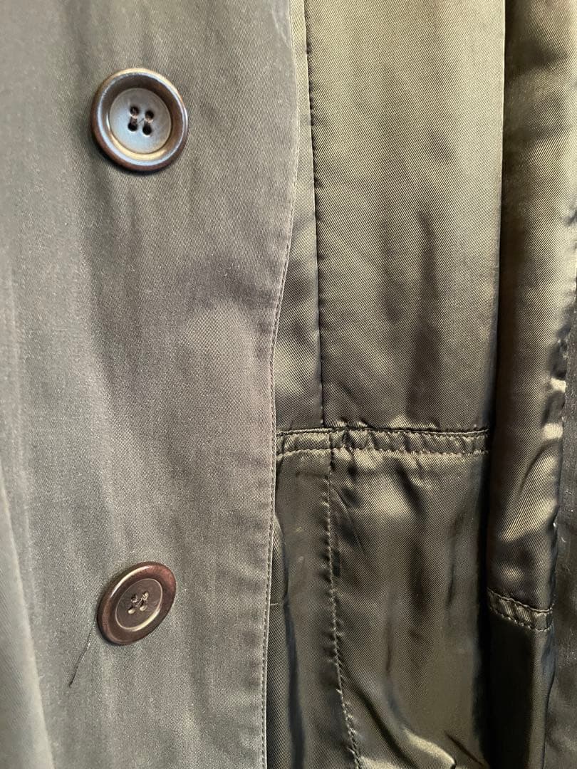 ジョルジオ・アルマーニ ネイビー ステンカラー膝丈ロングコート ウエストベルト付