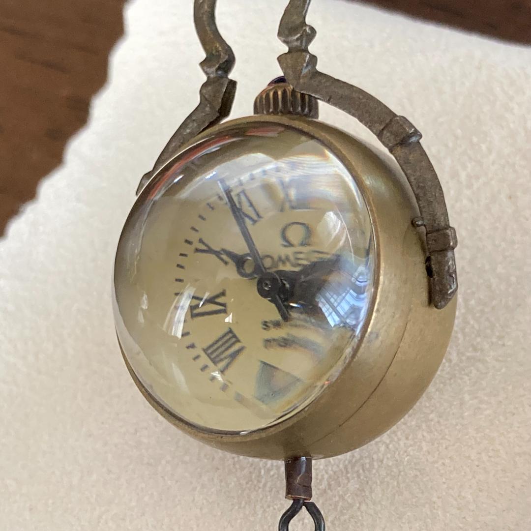 稼働品】OMEGA オメガ クリスタルボール 懐中時計 手巻き 裏スケルトン