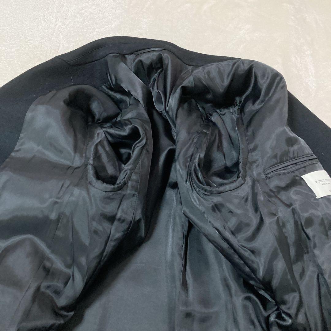 【美品】PUBLIC TOKYO メルトン ダブル チェスターコート ウール 黒