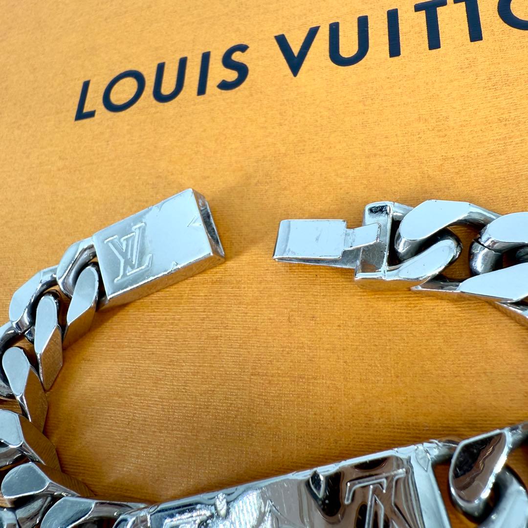 美品 ルイヴィトン モノグラム チェーン ブレスレット シルバー メタル 喜平