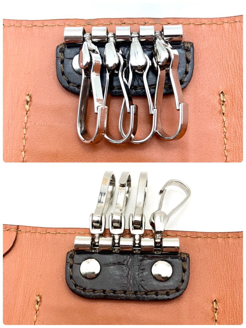 41【新品未使用】Felisi 4連レザーキーケース本革 クロコ ダーク