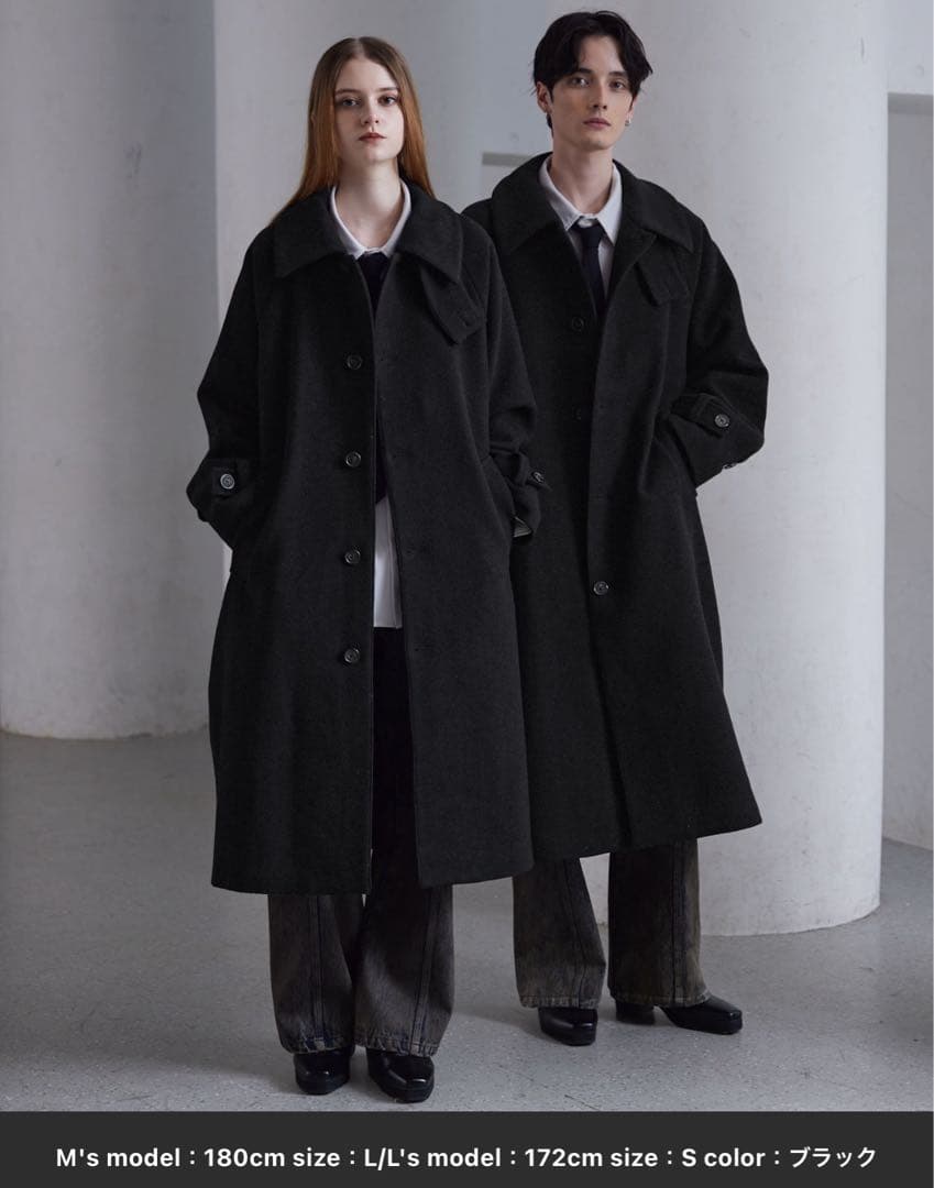 【完売品】CLEL ウールブレンドテックメルトンステンカラーコート XSブラック
