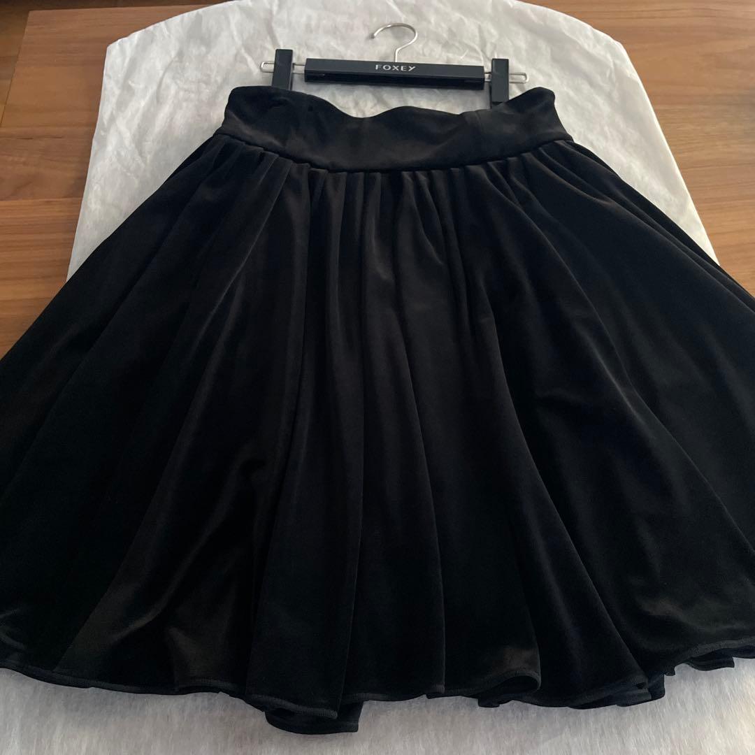 FOXEY VELOUR NOIR ブラック フレアスカート 40