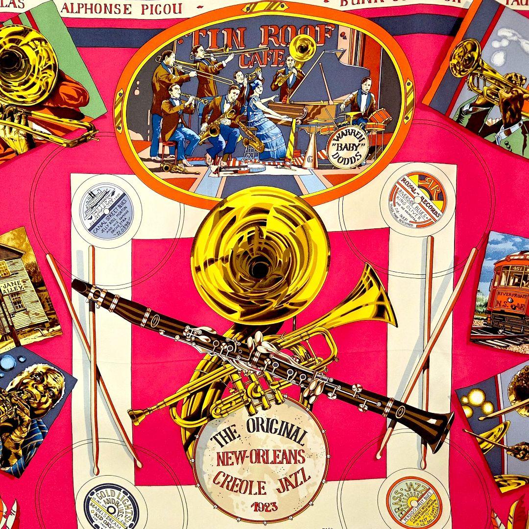 エルメス カレ90 スカーフ 音楽柄 New Orleans ピンク