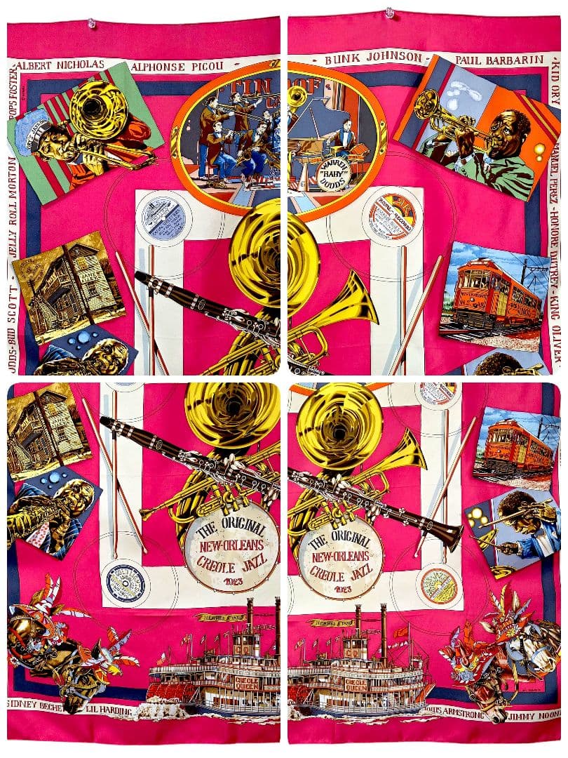 エルメス カレ90 スカーフ 音楽柄 New Orleans ピンク