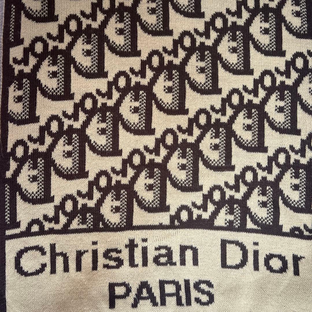 Christian Dior ロゴマフラー ベージュ/ブラック