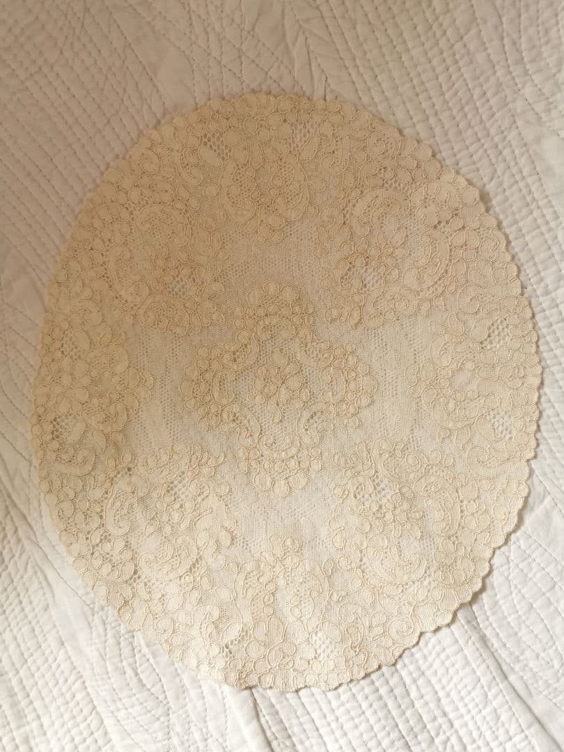 ヴィンテージフランス アランソンレース 淡ピンク 様々なチュール 薔薇のドイリー