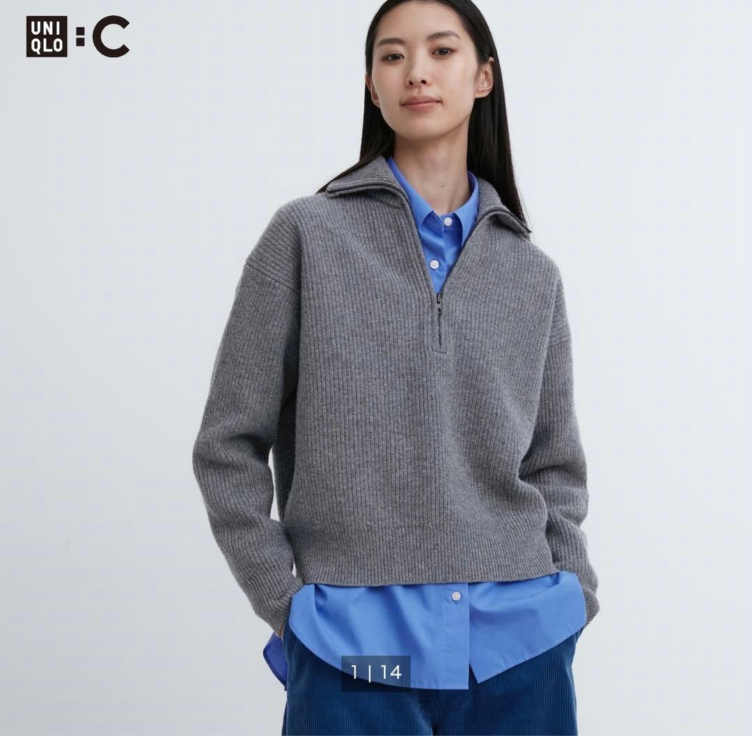 UNIQLO プレミアムラムハーフジップセーター グレー S - メルカリ