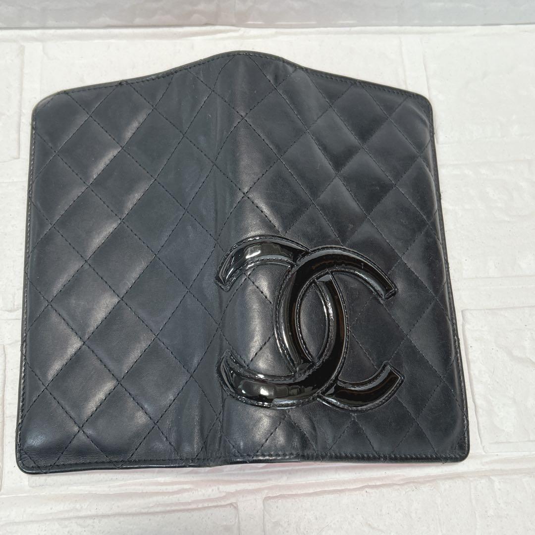 CHANEL 長財布 カンボン ラムスキン ココマーク 黒 ピンク キルティング