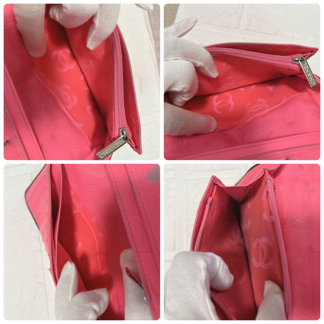 CHANEL 長財布 カンボン ラムスキン ココマーク 黒 ピンク キルティング