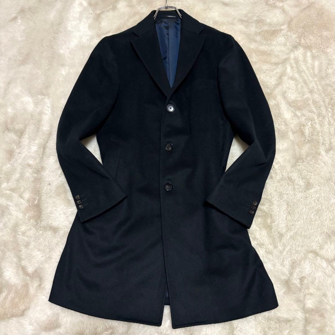 極美品L✨エディフィス チェスターコート カシミヤ ネイビー ロングコート 総裏