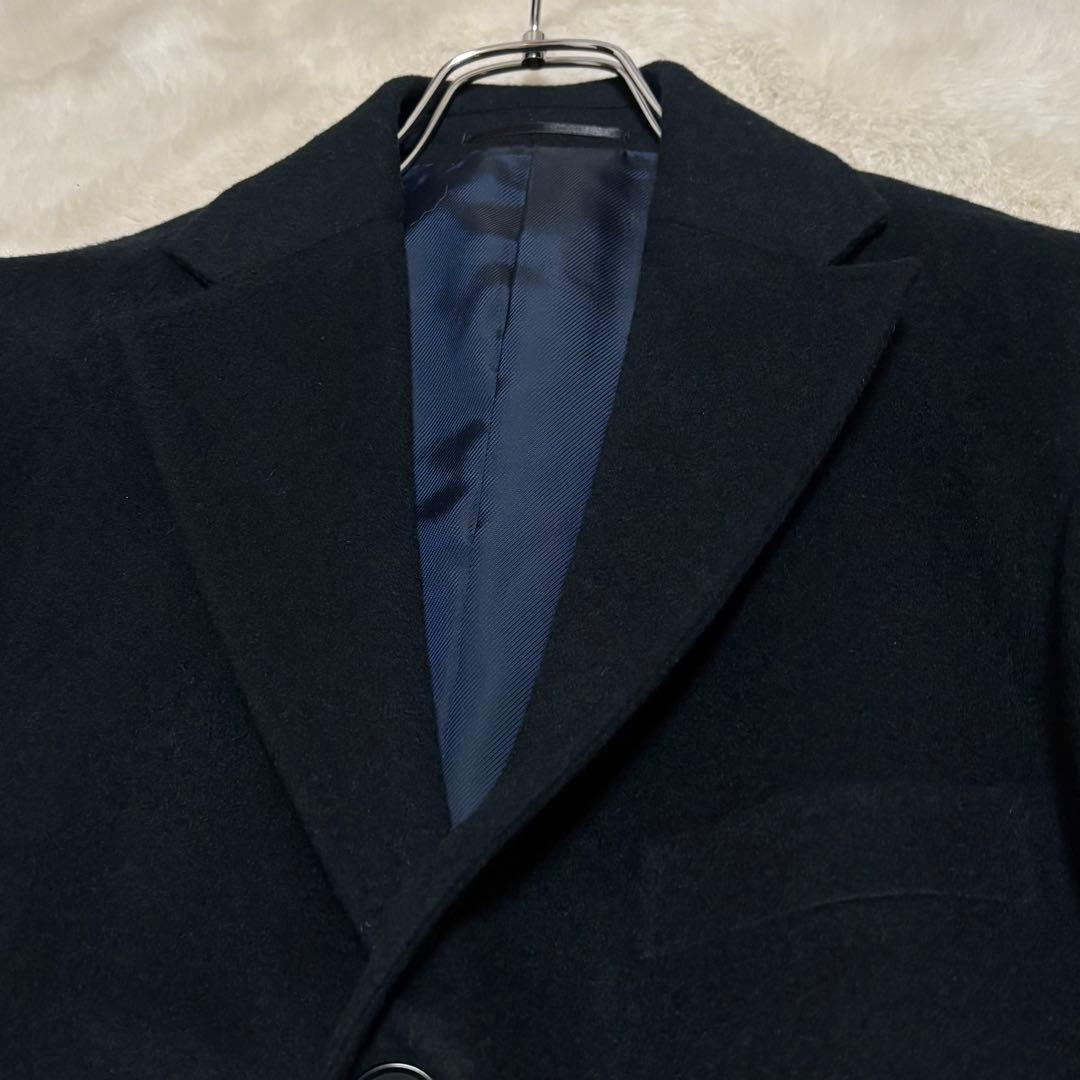 極美品L✨エディフィス チェスターコート カシミヤ ネイビー ロングコート 総裏
