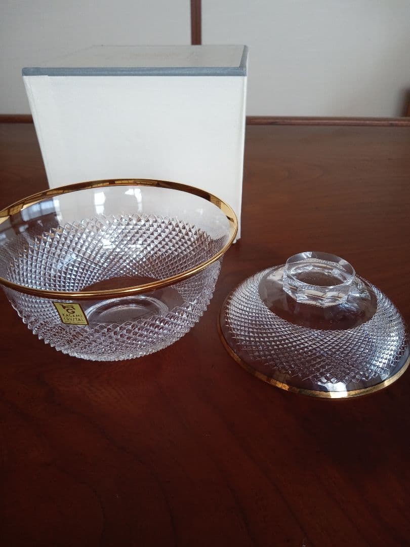 カガミクリスタル　江戸切子　蓋物　菓子器　キャンディポット　箱付き