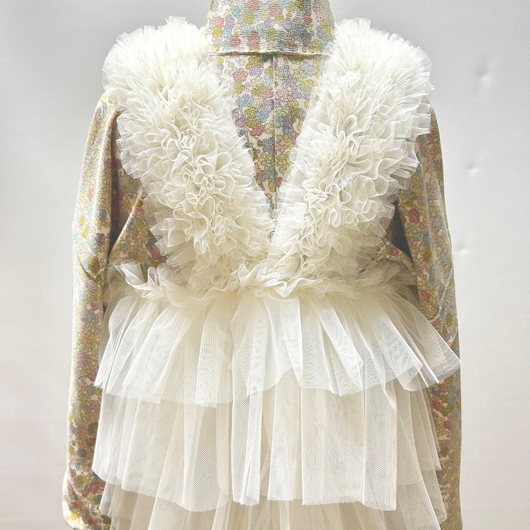 被布エプロン【オフホワイトフリル】チュール被布　被布ドレス　七五三チュールドレス
