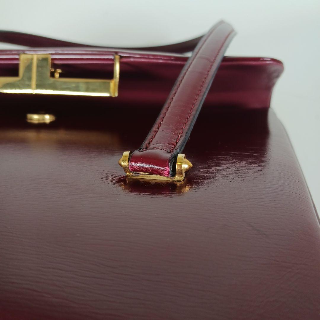 ランバン ヴィンテージ スムースレザー ハンドバッグ 光沢 ボルドー