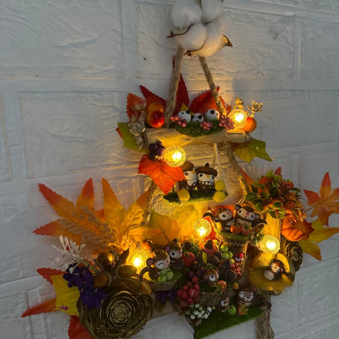 どんぐりアート♡紅葉狩りトライアングルリース＆癒しのオブジェ　２品♡