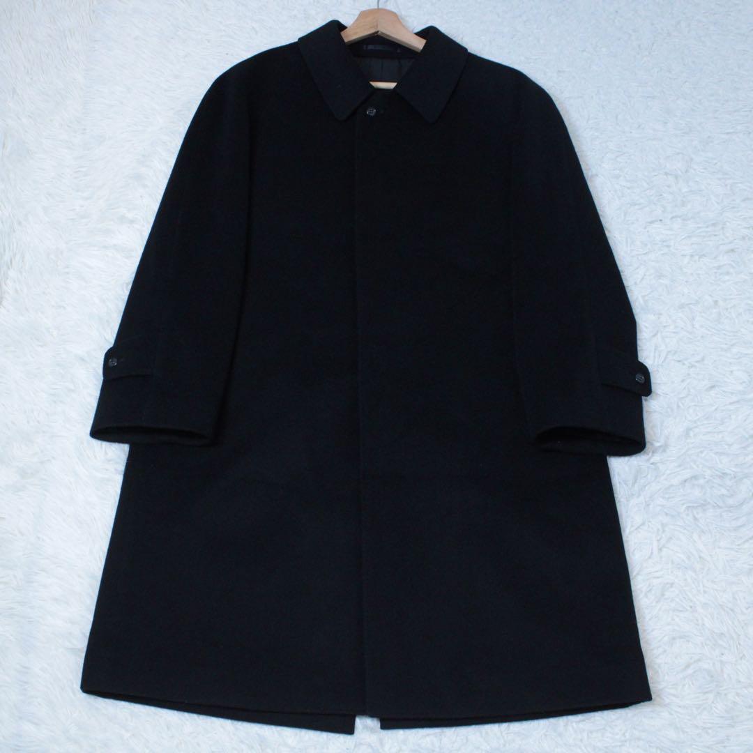 極美品 深喜毛織 カシミヤ100% 比翼 ステンカラーコート ブラック 黒 M