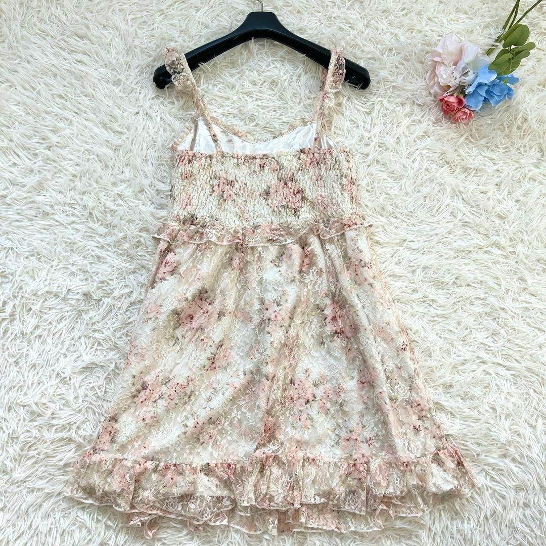 希少✨リズリサ 花柄 ピンク リボン フリル レース キャミ y2k 平成ギャル