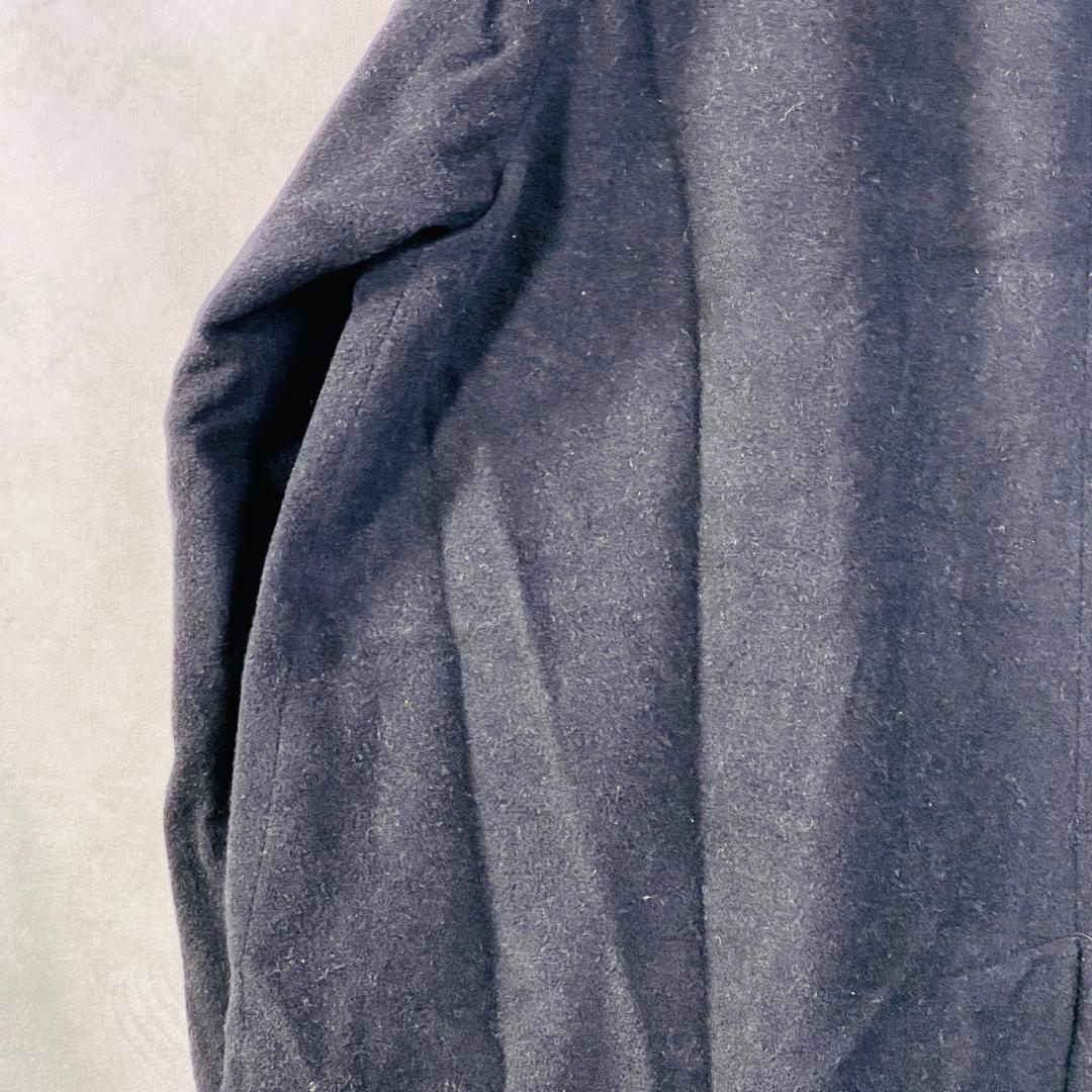 【バーバリーロンドン】ステンカラーコート　黒色　比翼　カシミヤ　裏地総柄　M～L