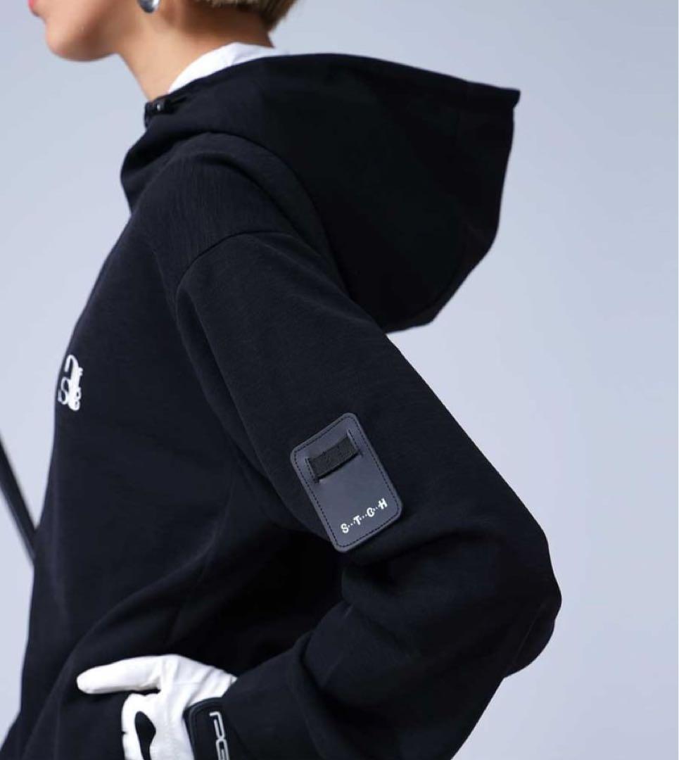 STCH antiqua ゴルフウェア 刺繍ロゴジップフーディー パーカー 黒