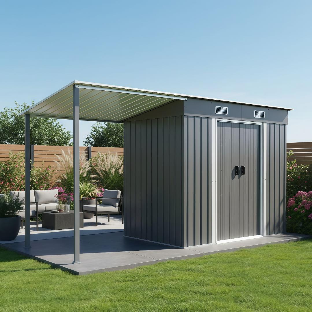 車庫テント　仮設倉庫　UV·防水　上開きドア　スチール製　BEIGE