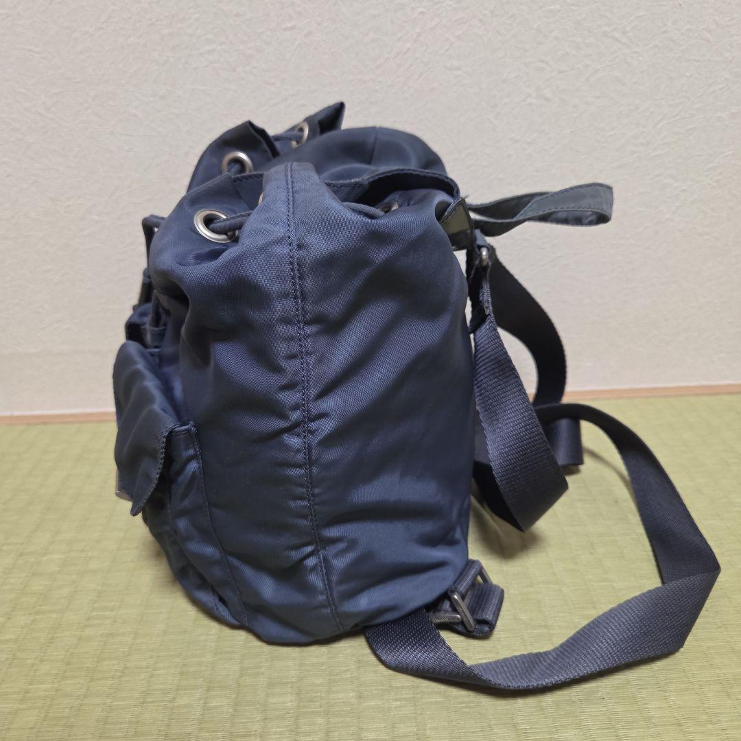 【美品】プラダ PRADA ミニリュック ナイロン レザー 三角ロゴ 紺色