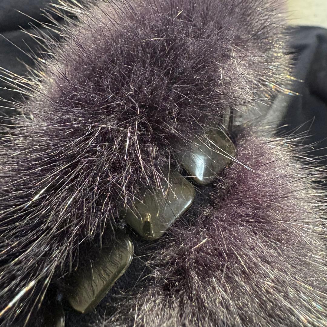 伊太利屋　カシミヤ混　コート　ミンク　リアルファー　ネイビー　美品　M