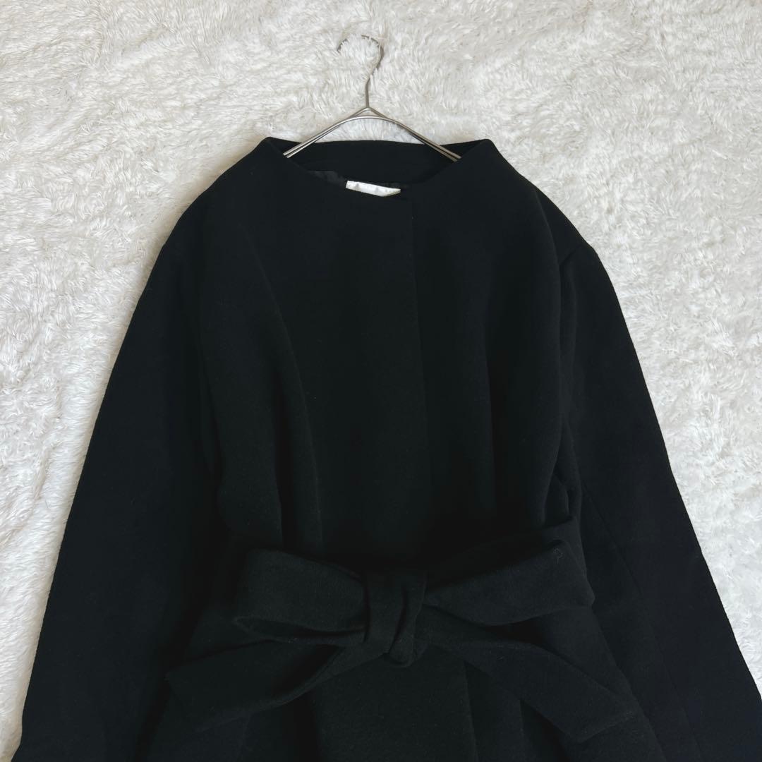 新品✨アルファキュービック レディース ノーカラー ロングコート 黒 リボン