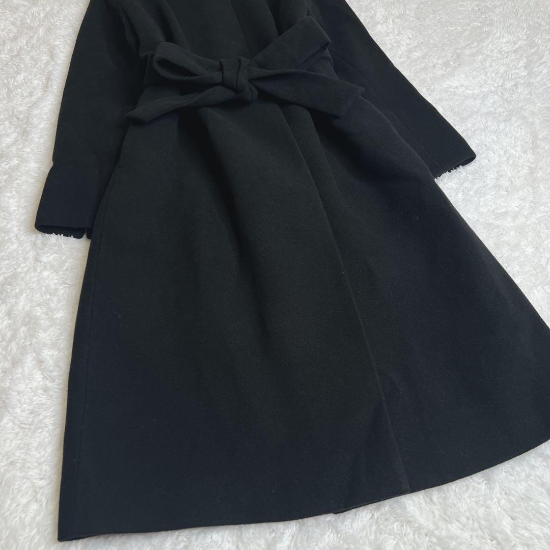 新品✨アルファキュービック レディース ノーカラー ロングコート 黒 リボン