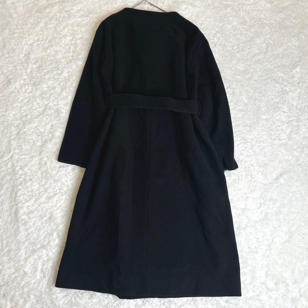 新品✨アルファキュービック レディース ノーカラー ロングコート 黒 リボン