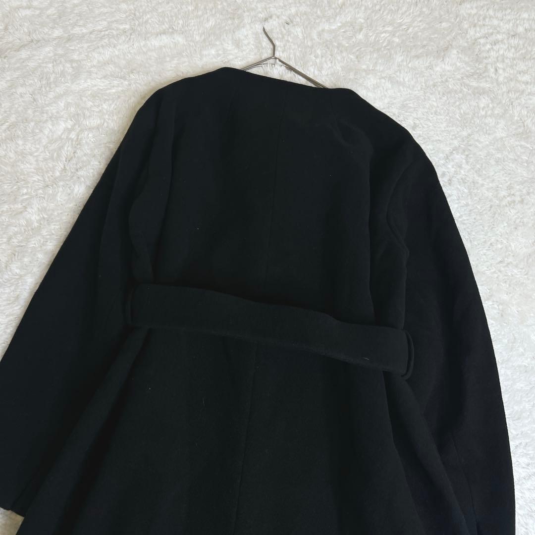 新品✨アルファキュービック レディース ノーカラー ロングコート 黒 リボン