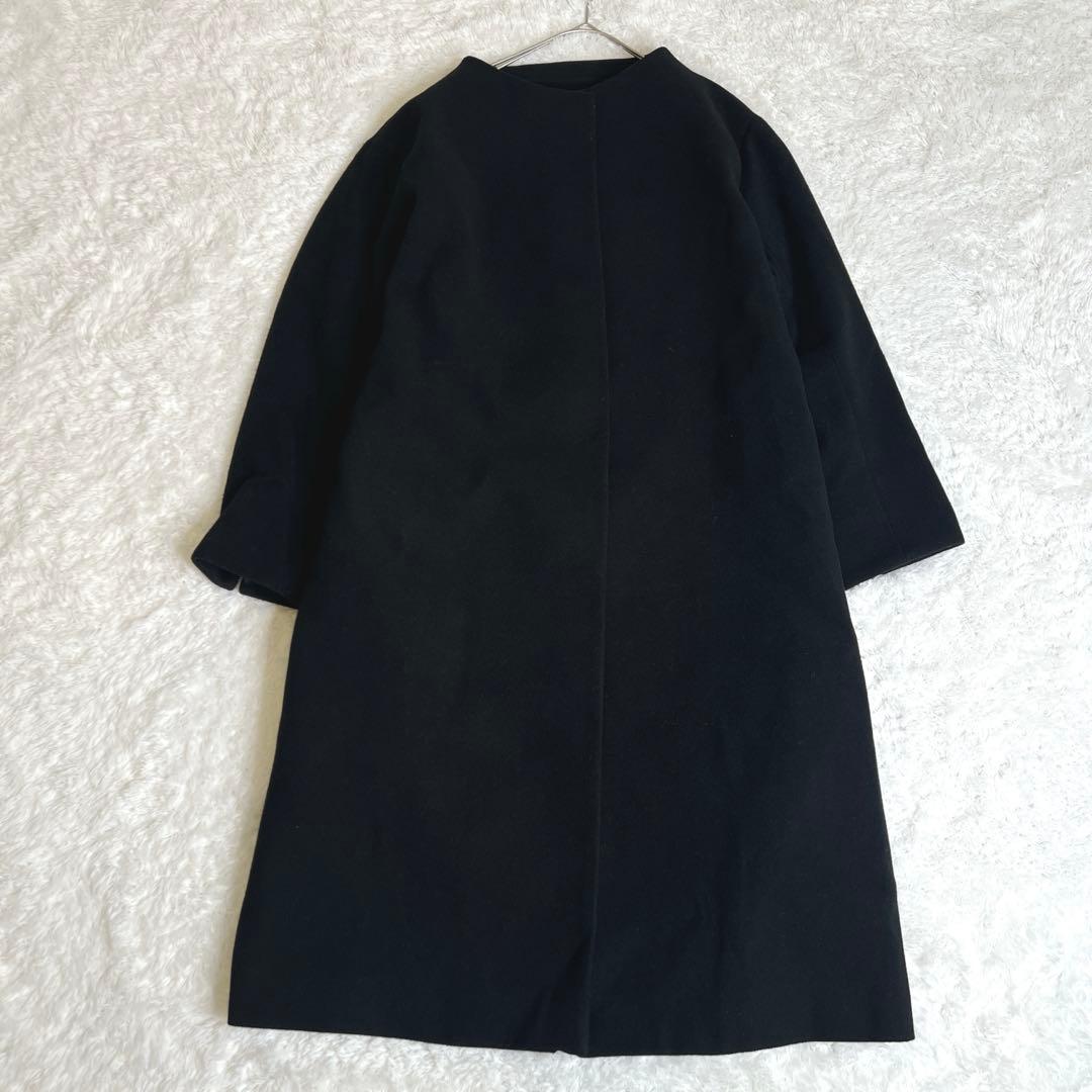 新品✨アルファキュービック レディース ノーカラー ロングコート 黒 リボン