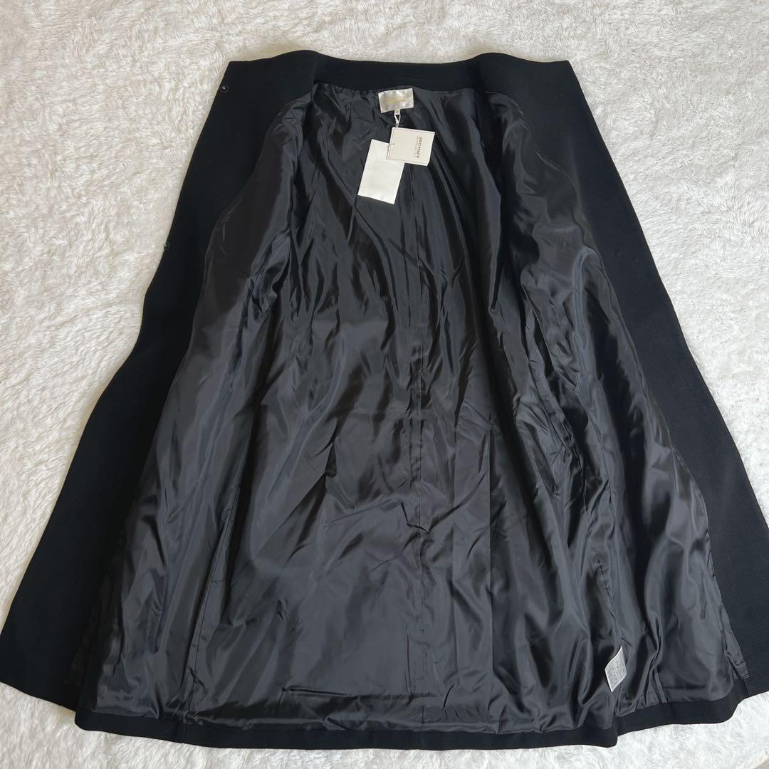 新品✨アルファキュービック レディース ノーカラー ロングコート 黒 リボン