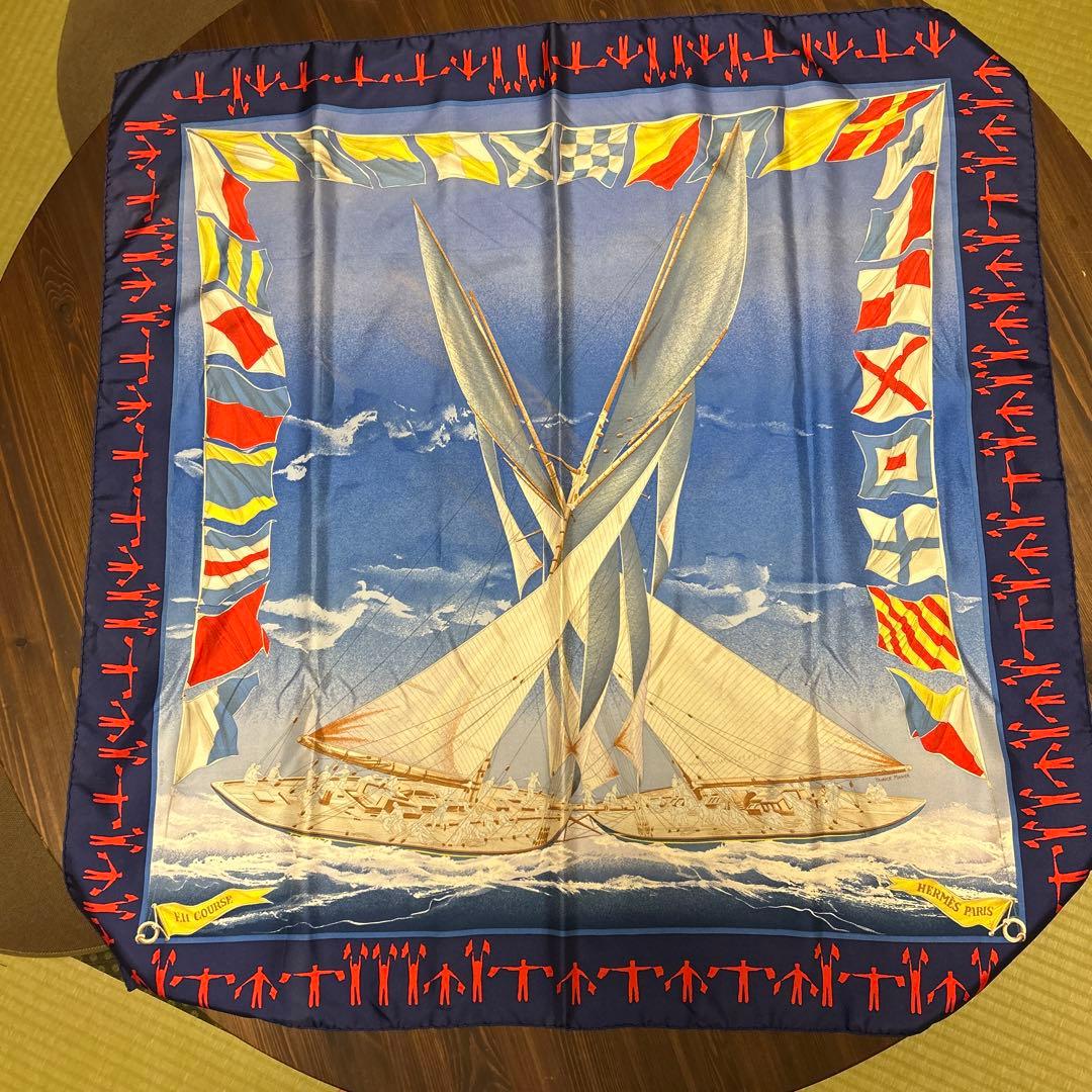 ☆エルメス スカーフ カレ90 マリン ヨット 国旗 ヴィンテージ