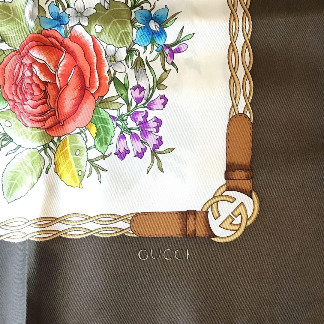 グッチ GUCCI フローラ シルク スカーフ オールドグッチ ビンテージ 茶