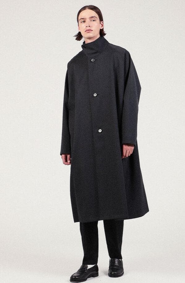 CABaN ウールギャバジン スタンドカラーコート ネイビー S