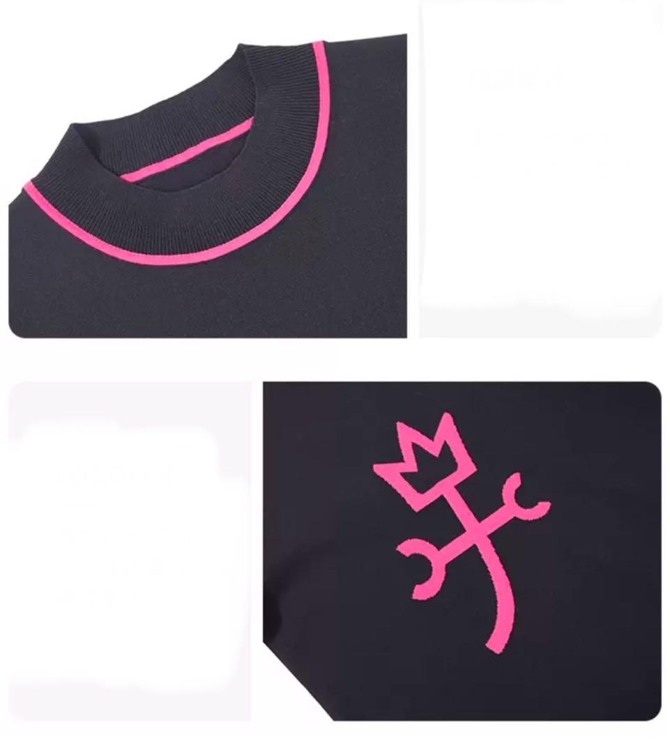 新品夏用カステルバジャっクロゴ入りゴルフモックネックトップスTOP白&黒&ピンク