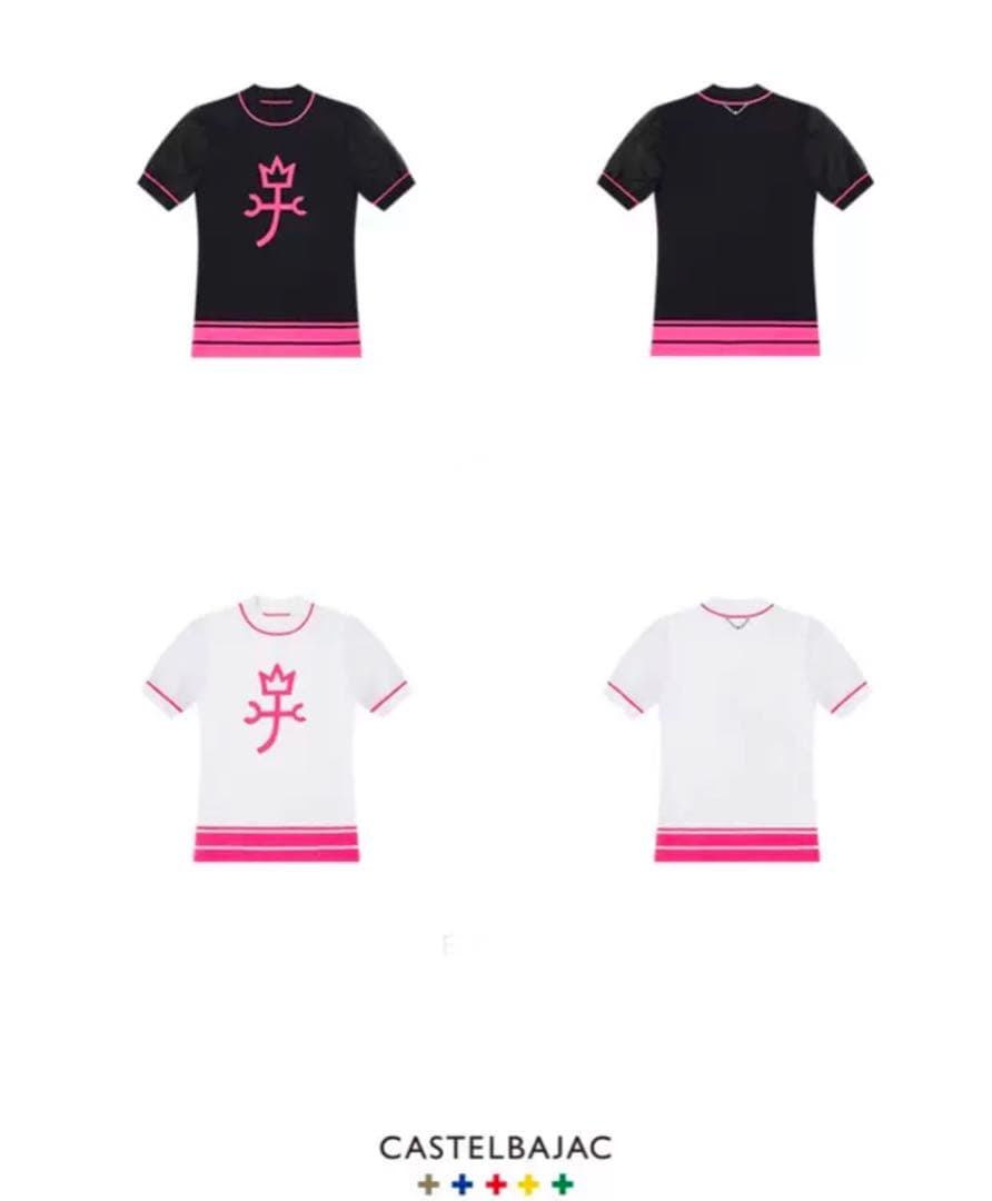 新品夏用カステルバジャっクロゴ入りゴルフモックネックトップスTOP白&黒&ピンク