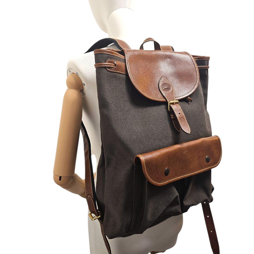 美品　レア　ロンシャン　リュックバックパック　大容量　キャンバス×レザー
