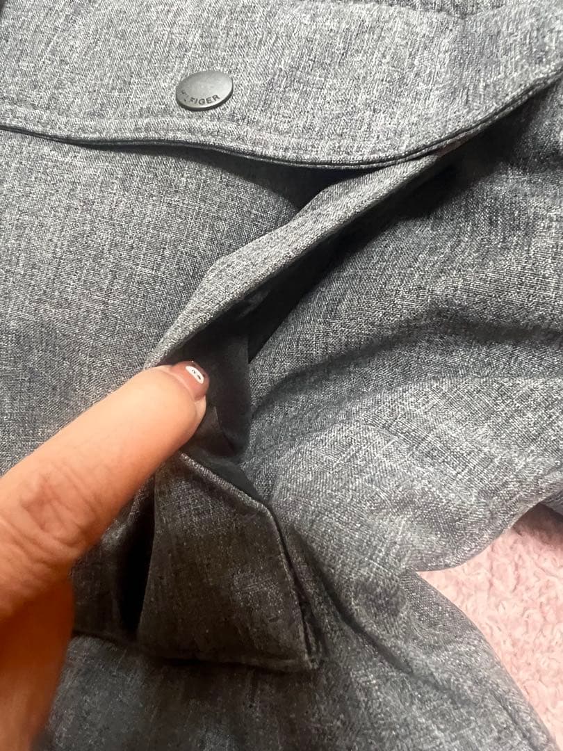 値下げ極美品 グレー中綿ロング丈ジャケット　ファー付き