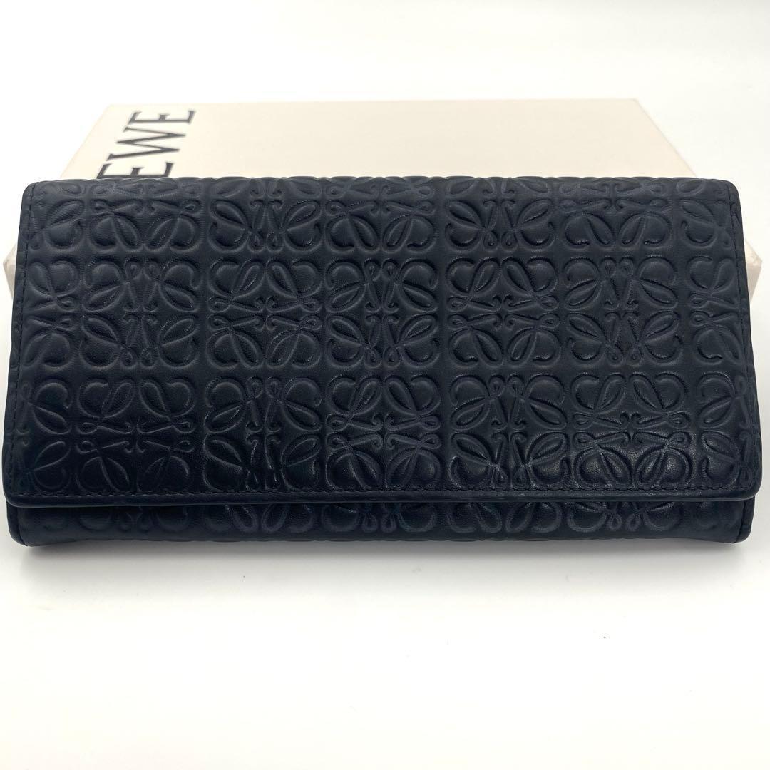 LOEWE ロエベ リピート アナグラム フラップ 長財布 ブラック ネイビー